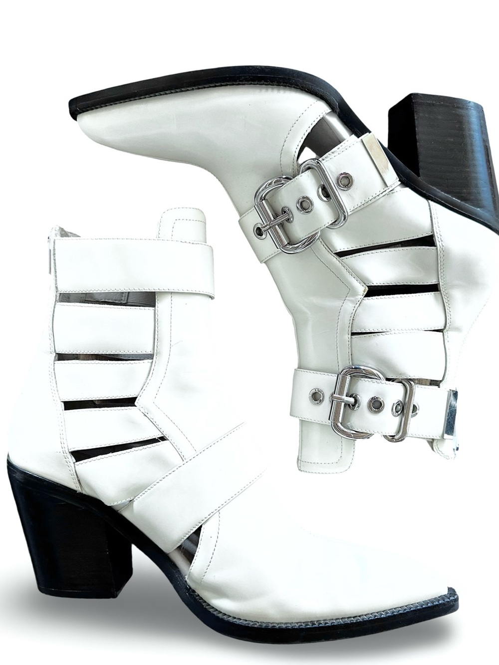 Jeffrey Campbell Guadalupe White Leather Ankle Bootie Size 8 - Picture 8 of 9